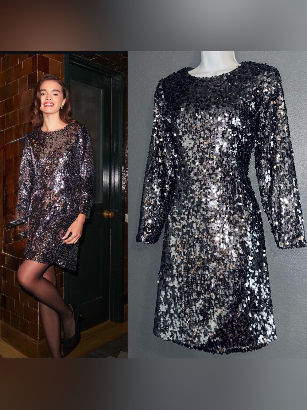 Draper James Silver Sequin Long Sleeve Mini Party Formal Dress Womens Small